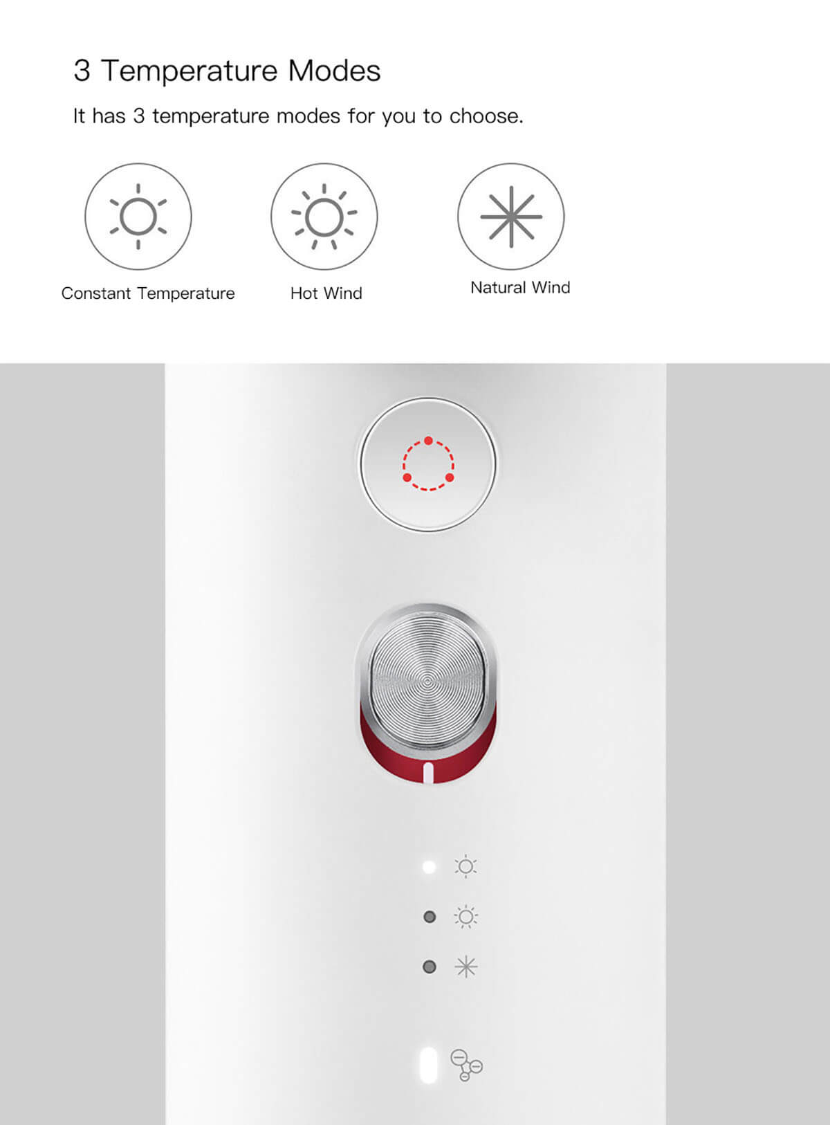 Sèche-cheveux Xiaomi Soocas Hair Dryer H3S Argent Bouton de commande Sèche-cheveux Xiaomi Soocas Hair Dryer H3S Argent Bouton de commande