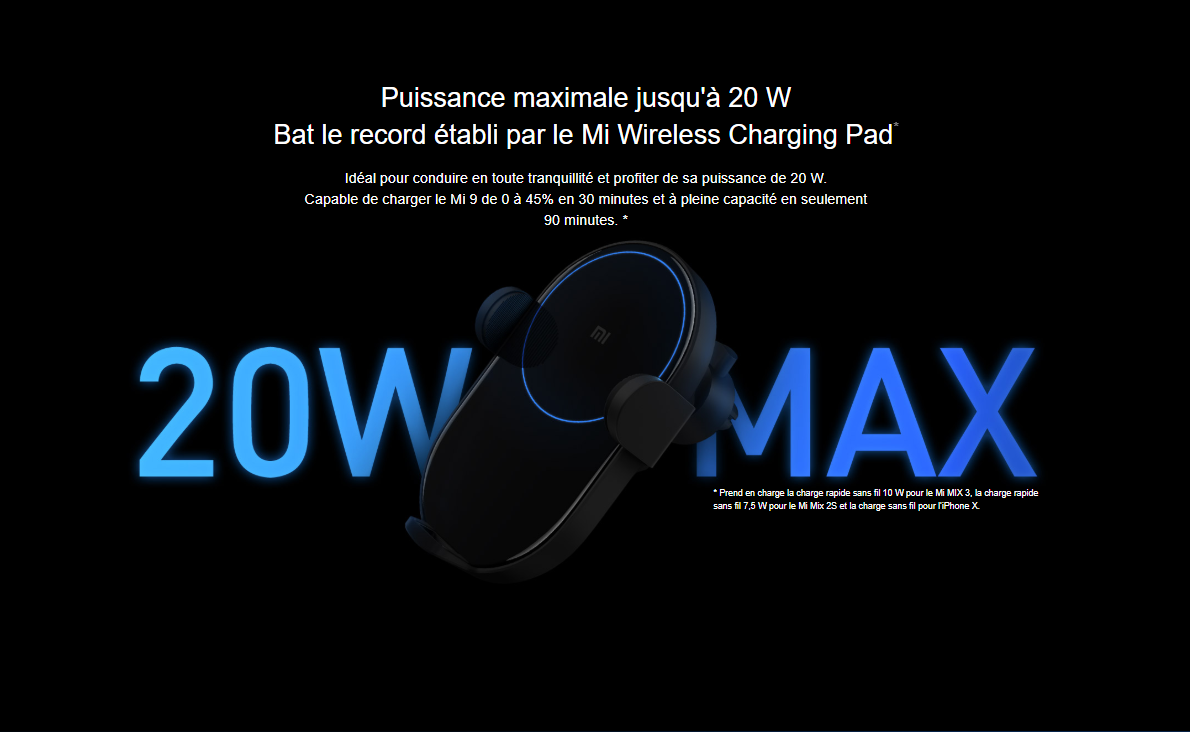 Chargeur de Voiture sans Fil Xiaomi Mi 20W CAR CHARGER PRO jusqu'à 20W | Mi Mada Store